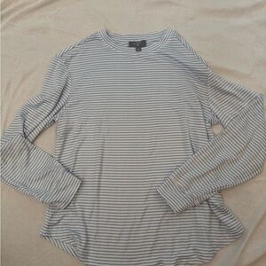 LOFT Blue and White Striped Long Sleeve Tee